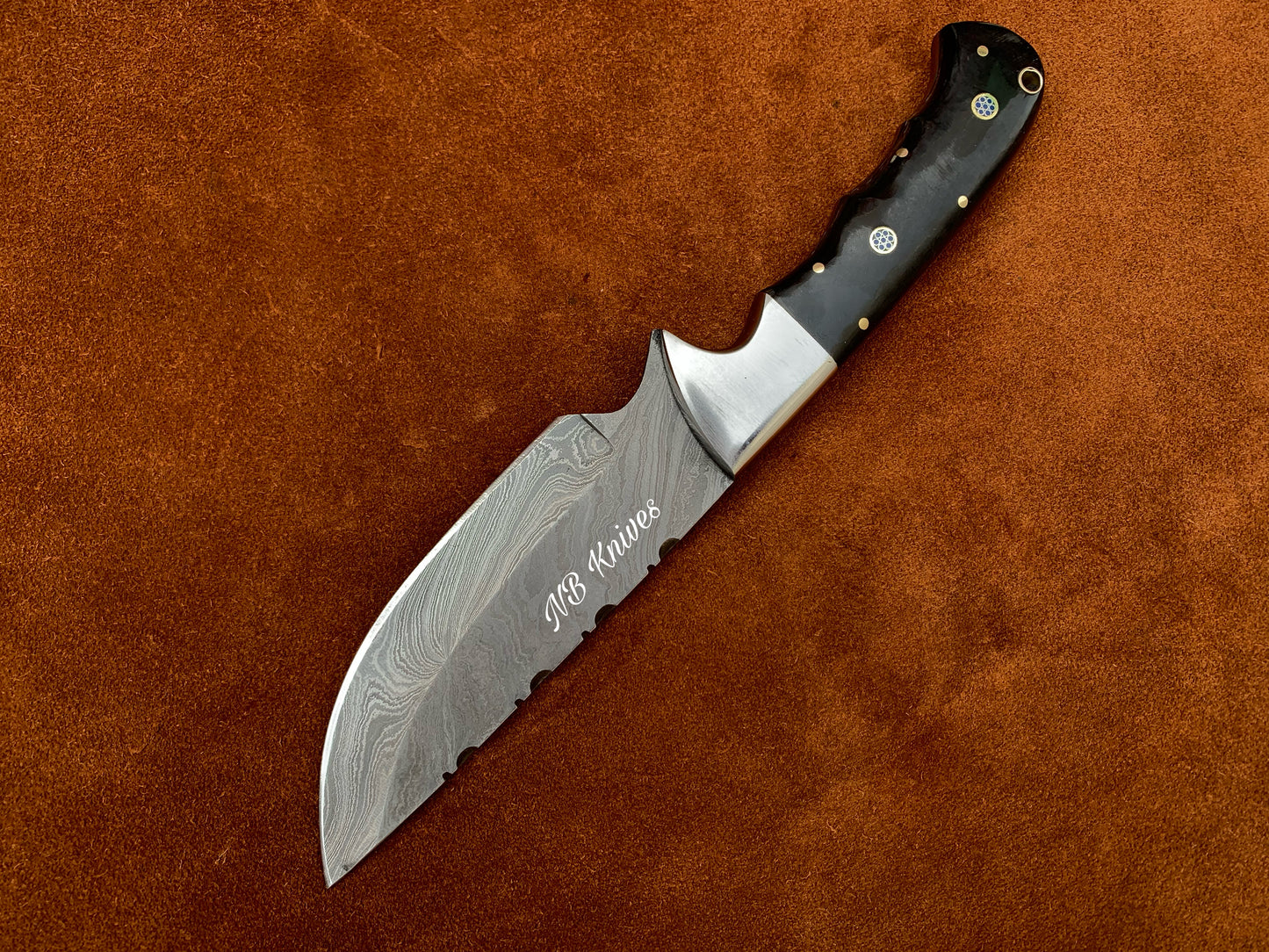 |NB KNIVES| CUSTOM HANDMADE DAMASCUS STEEL SKINNER KNIFE HANDLE BLACK HORN