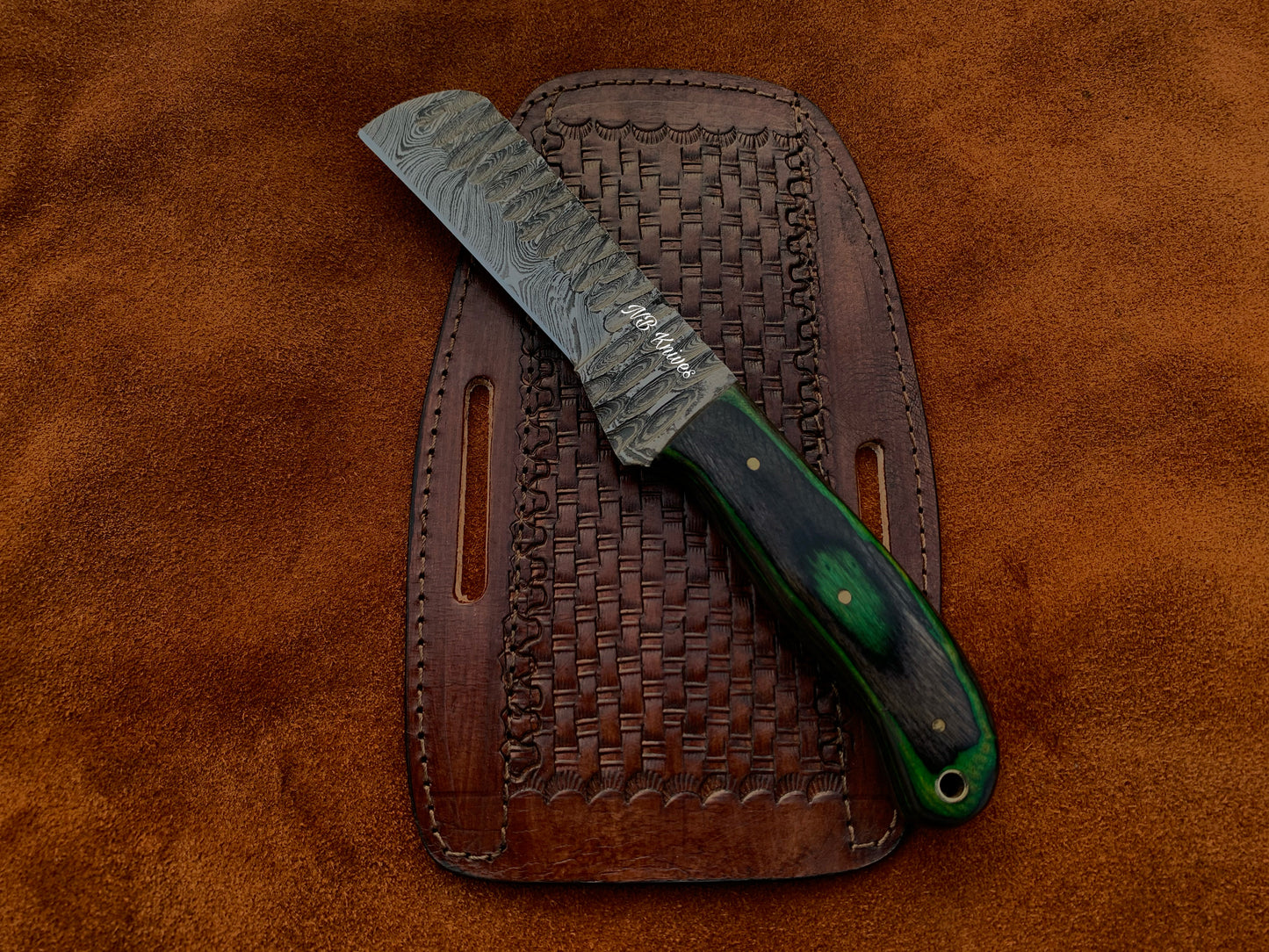 |NB KNIVES| CUSTOM HANDMADE DAMASCUS COWBOY BULL CUTTER KNIFE WITH LEATHER SHEATH