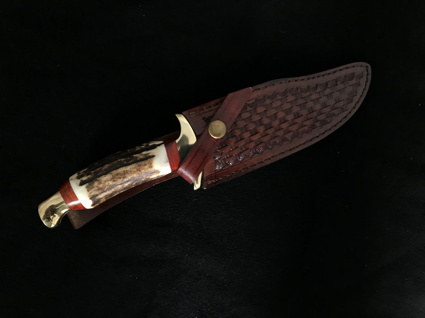 |NB KNIVES| CUSTOM HANDMADE DAMASCUS STAG HORN HUNTING KNIFE WITH LEATHER SHEATH