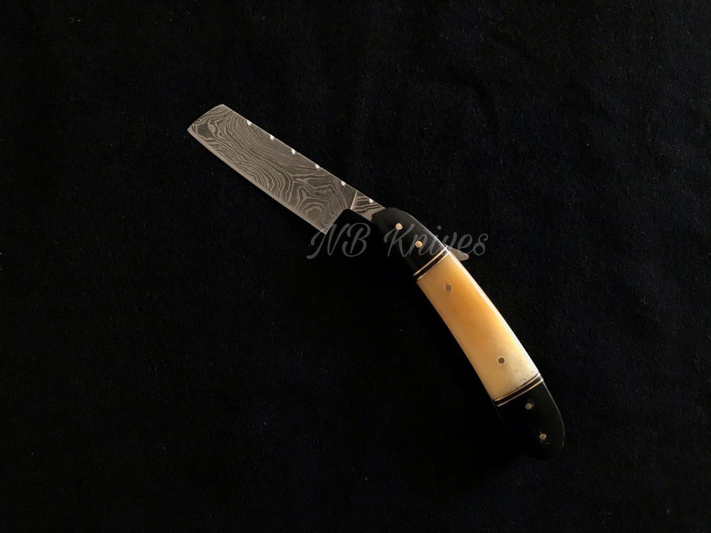 |NB KNIVES| CUSTOM HANDMADE DAMASCUS RAZOR WITH LEATHER SHEATH