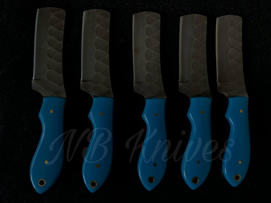 |NB KNIVES| CUSTOM HANDMADE LOT OF 5 COW BOY BULL CUTTER KNIVES WITH LEATHER SHEATH