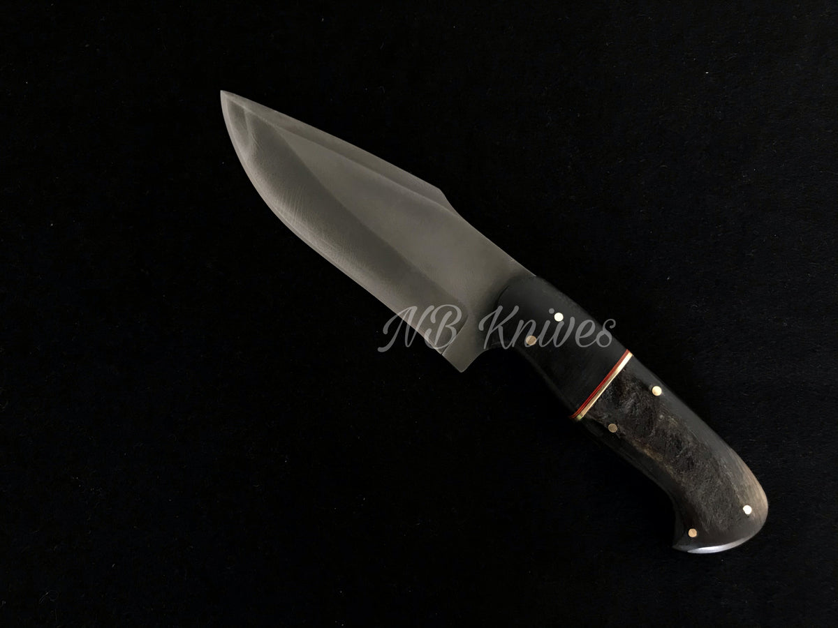 1095 High Carbon Steel Skinner Knife with Black Horn Handle