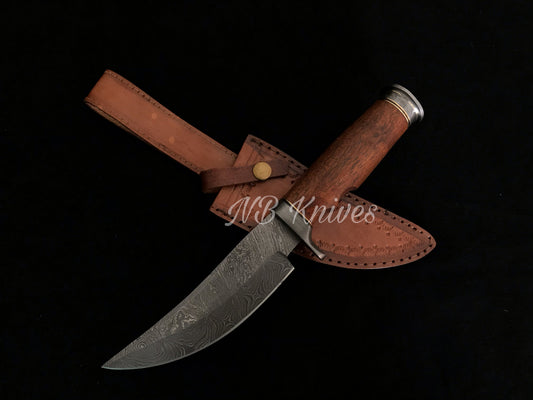 |NB KNIVES| CUSTOM HANDMADE DAMASCUS HUNTING KNIFE WITH LEATHER SHEATH