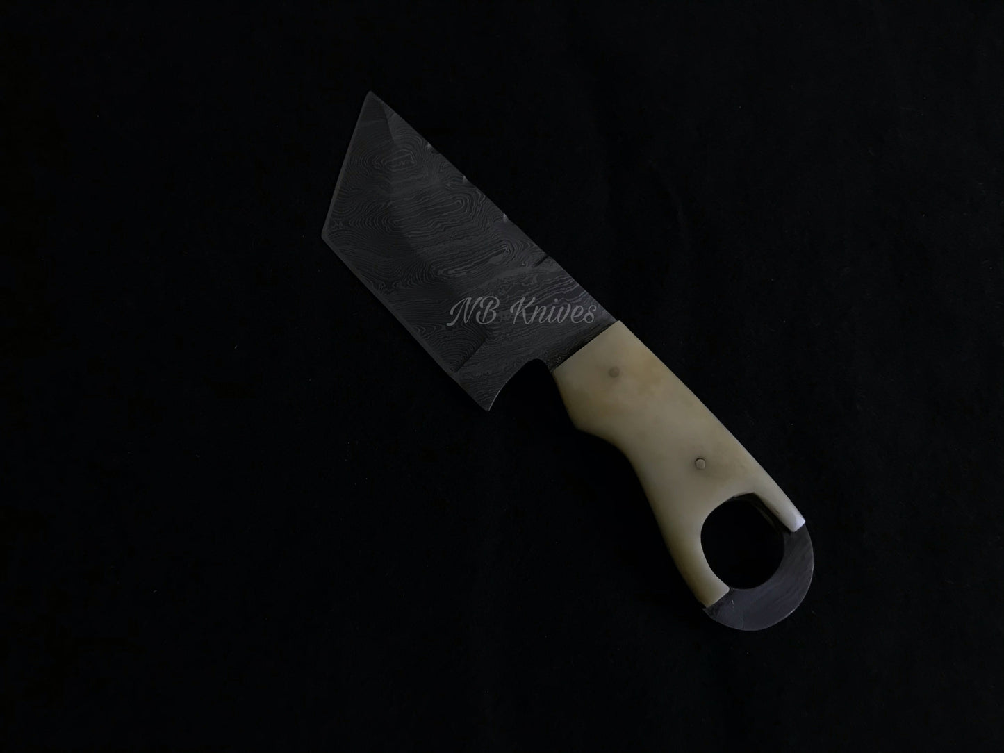 Camel Bone Damascus Skinner Knife – Handmade Blade with Leather Sheath