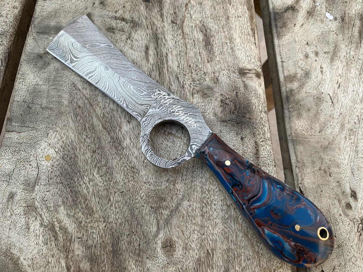 Custom Handmade Cowboy Knife with Resin Handle & Leather Sheath