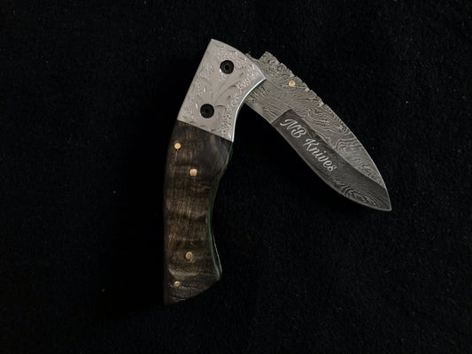 |NB KNIVES| CUSTOM HADNMADE DAMASCUS POCKET KNIFE WITH LEATHER SHEATH