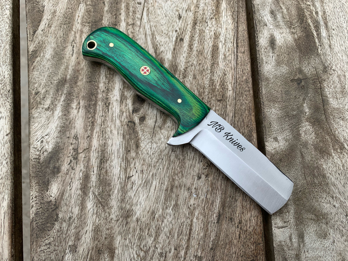 |NB KNIVES| CUSTOM HANDMADE DAMASCUS COWBOY BULL CUTTER KNIFE WITH LEATHER SHEATH