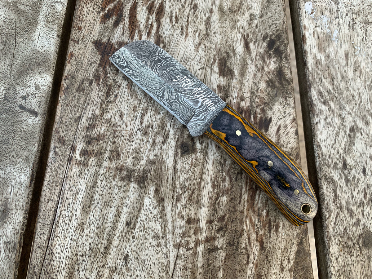 |NB KNIVES| CUSTOM HANDMADE DAMASCUS COWBOY BULL CUTTER KNIFE WITH LEATHER SHEATH