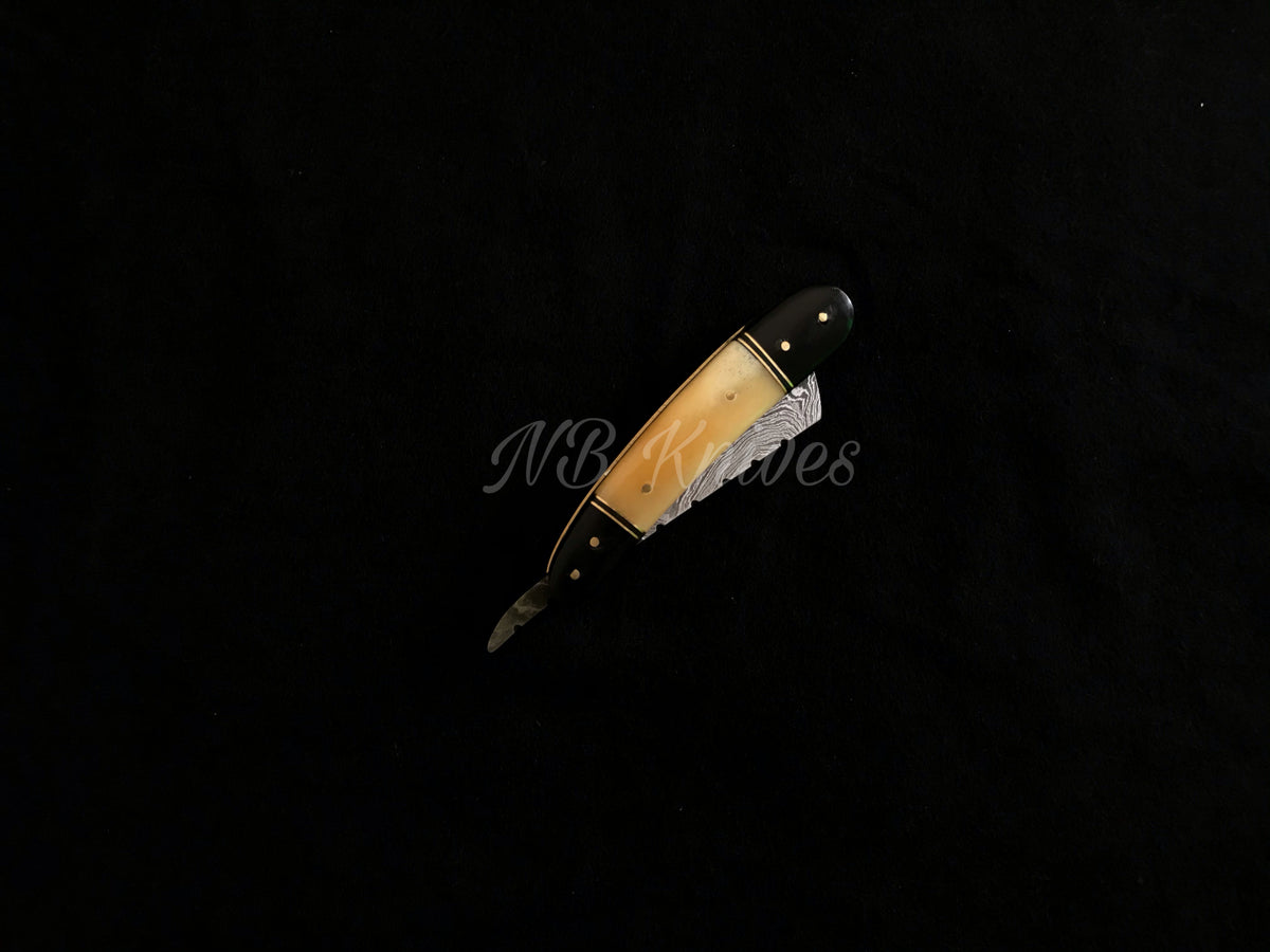 |NB KNIVES| CUSTOM HANDMADE DAMASCUS RAZOR WITH LEATHER SHEATH