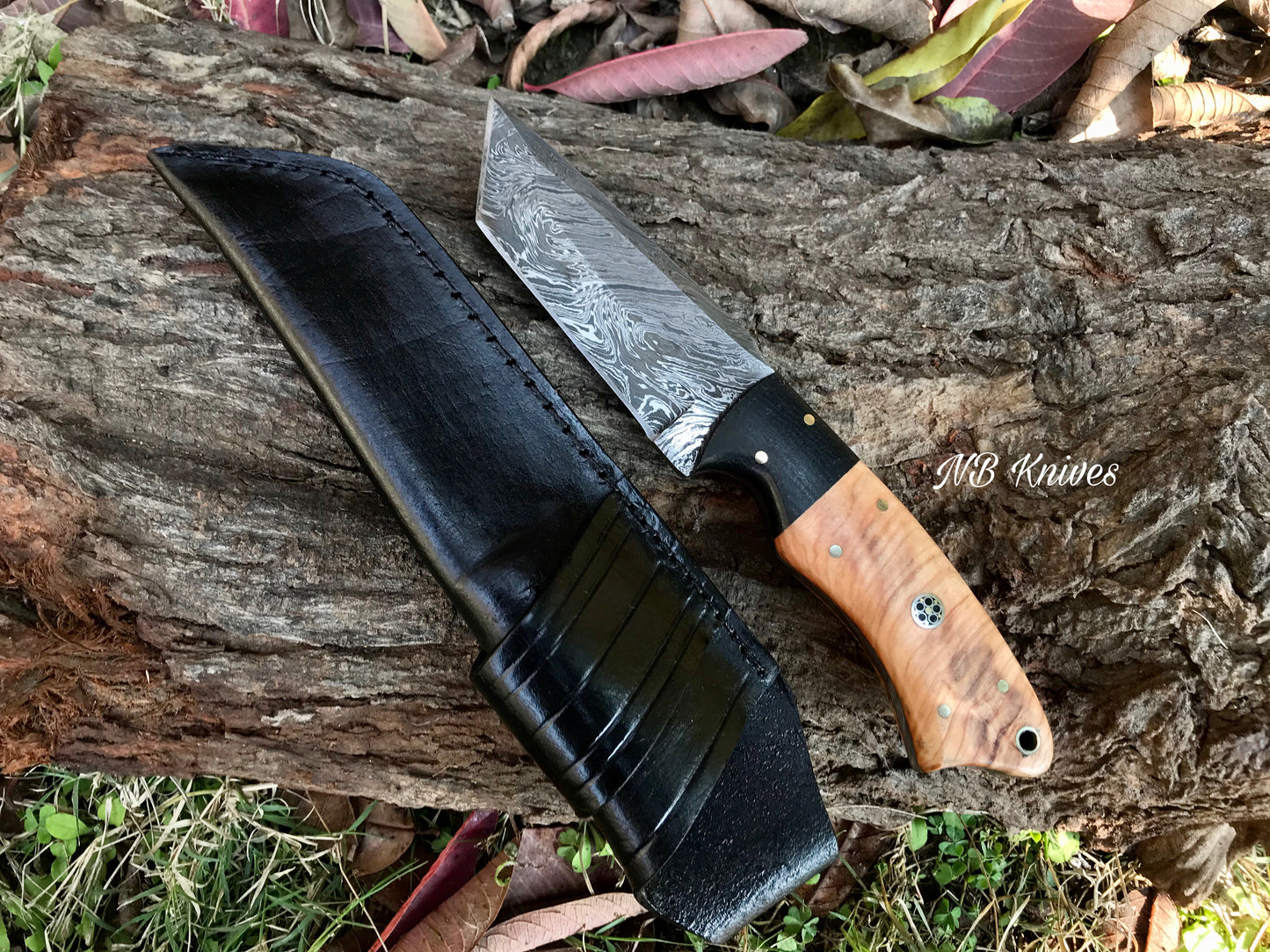 |NB KNIVES| CUSTOM HANDMADE DAMSCUS TANTO BLADE KNIFE Handle: wood with Micarta