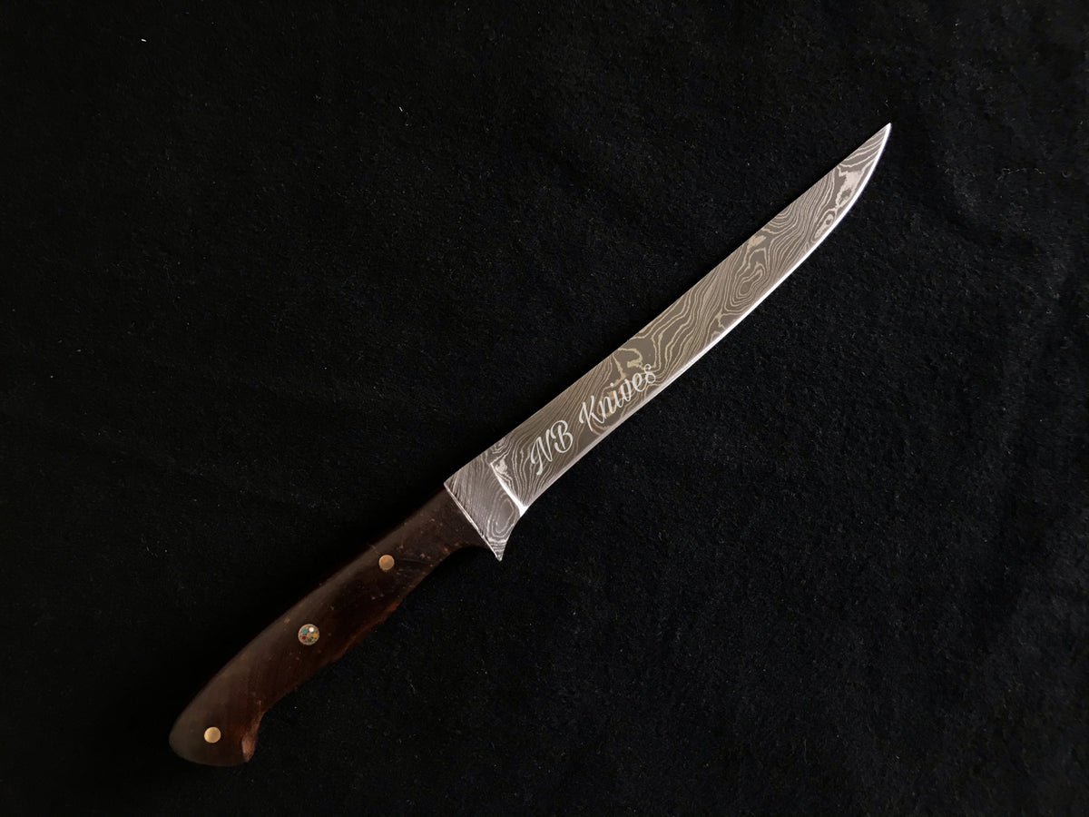 |NB KNIVES| Custom Handmade Damascus Steel Fillet Fish Knife With Leather Sheath