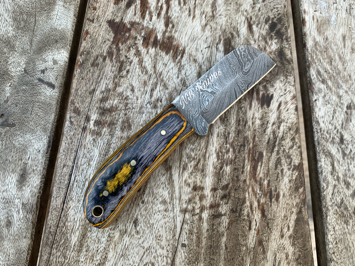 |NB KNIVES| CUSTOM HANDMADE DAMASCUS COWBOY BULL CUTTER KNIFE WITH LEATHER SHEATH