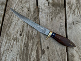 |NB KNIVES | CUSTOM HANDMADE DAMASCUS STEEL FILLET KNIFE WITH LEATHER SHEATH