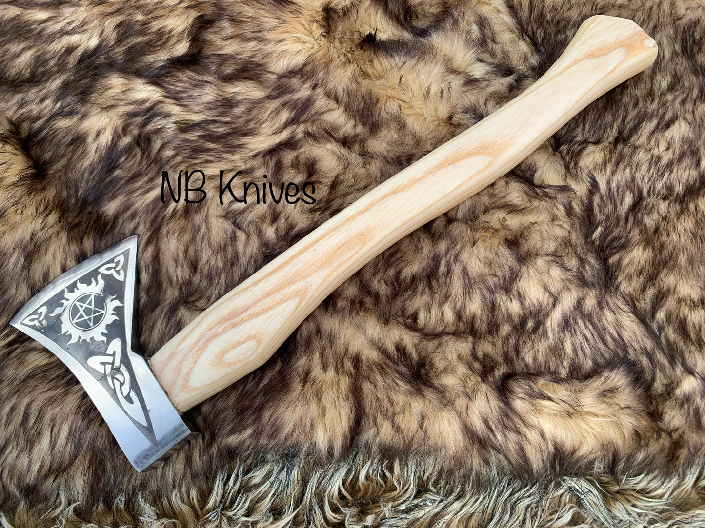 |NB KNIVES| Custom Gift Forged Carbon Steel Viking Axe with Rose Wood Shaft, Viking Bearded Camping Axe, Best Birthday&Anniversary Gift For Him,