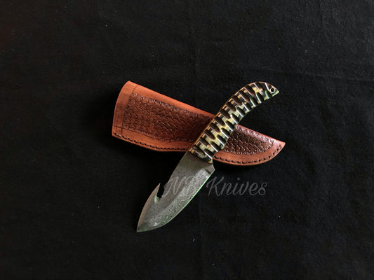 Guthook Skinning Knife Crafted from Damascus Steel