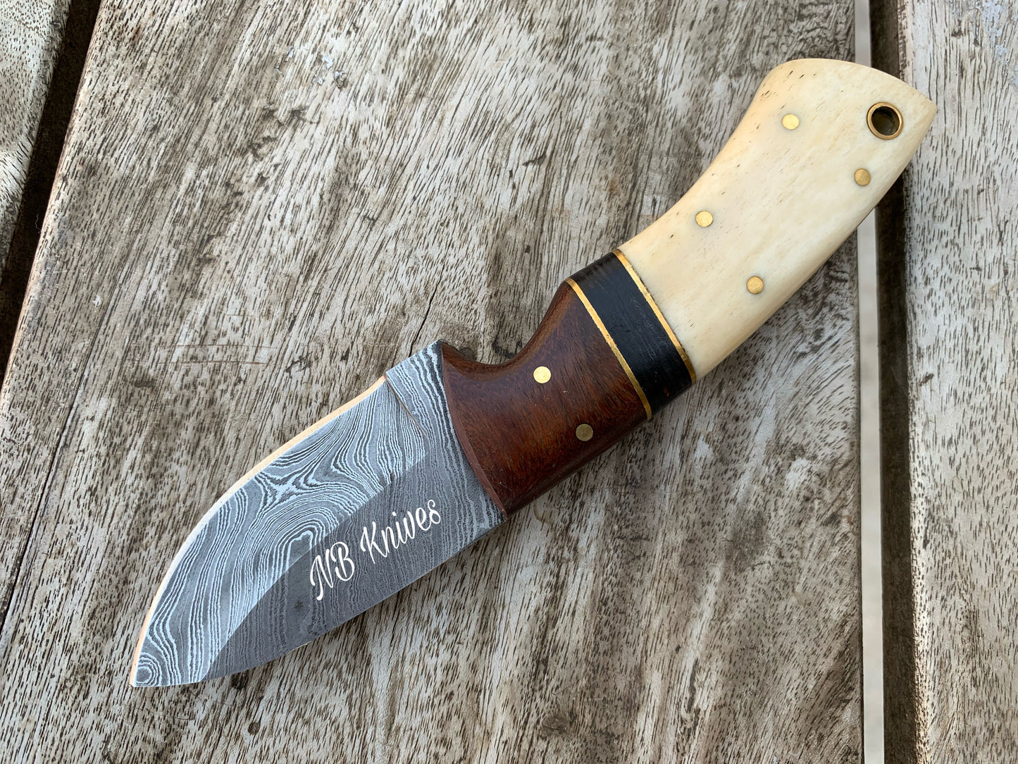 |NB KNIVES| CUSTOM HANDMADE DAMASCUS SKINNER KNIFE HANDLE ROSEWOOD & CAMEL BONE