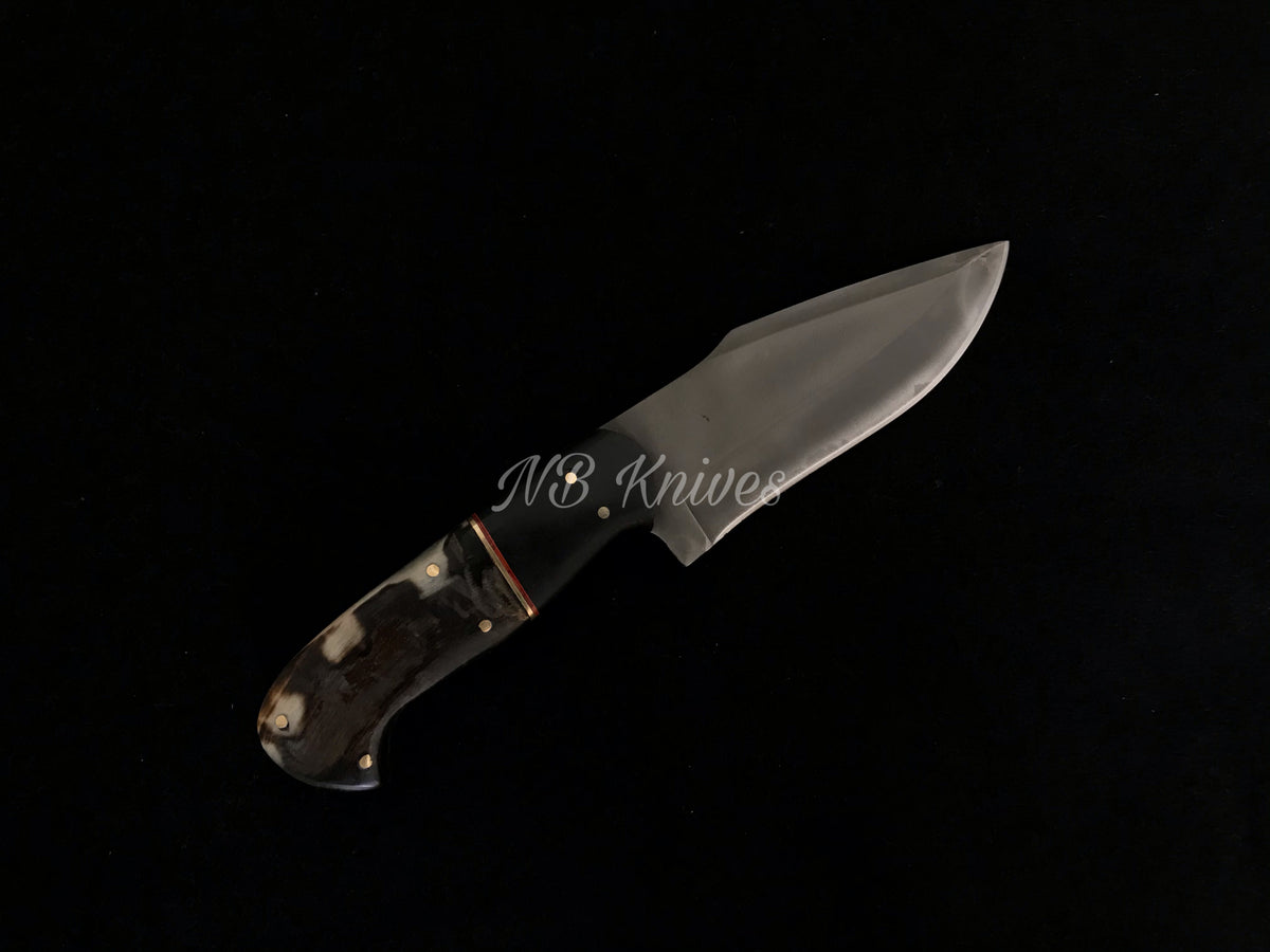 1095 High Carbon Steel Skinner Knife with Black Horn Handle