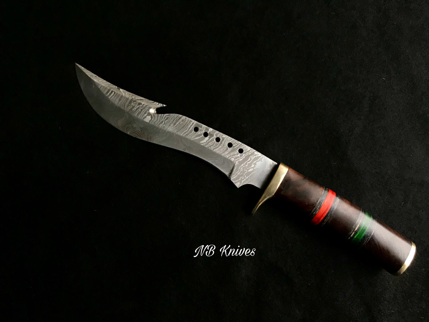 |NB KNIVES| CUSTOM HANDMADE DAMASCUS STEEL HUNTING KNIFE WITH LEATHER SHEATH