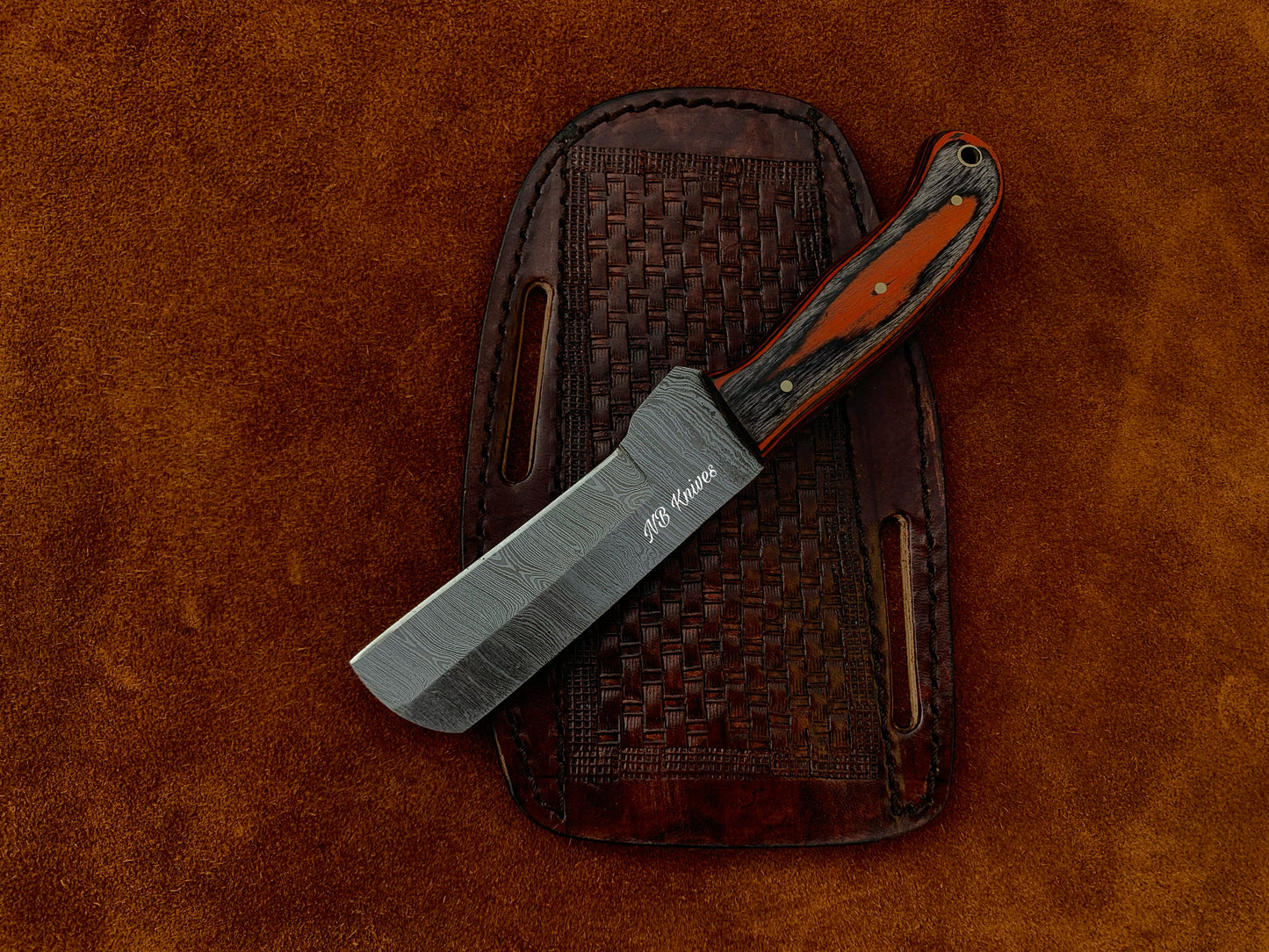 |NB KNIVES| CUSTOM HANDMADE DAMASCUS COWBOY BULL CUTTER KNIFE WITH LEATHER SHEATH