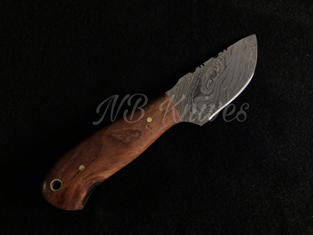 Handcrafted Rosewood Handle Knife with Damascus Skinning Blade
