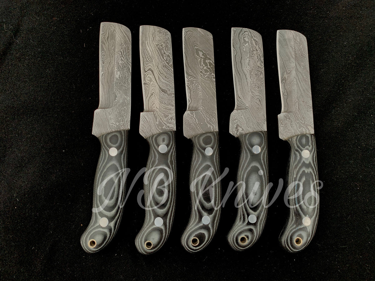 |NB KNIVES| CUSTOM HANDMADE LOT OF 5 COW BOY BULL CUTTER KNIVES WITH LEATHER SHEATH
