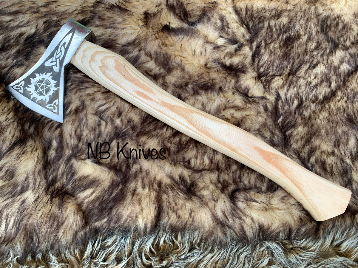 |NB KNIVES| Custom Gift Forged Carbon Steel Viking Axe with Rose Wood Shaft, Viking Bearded Camping Axe, Best Birthday&Anniversary Gift For Him,