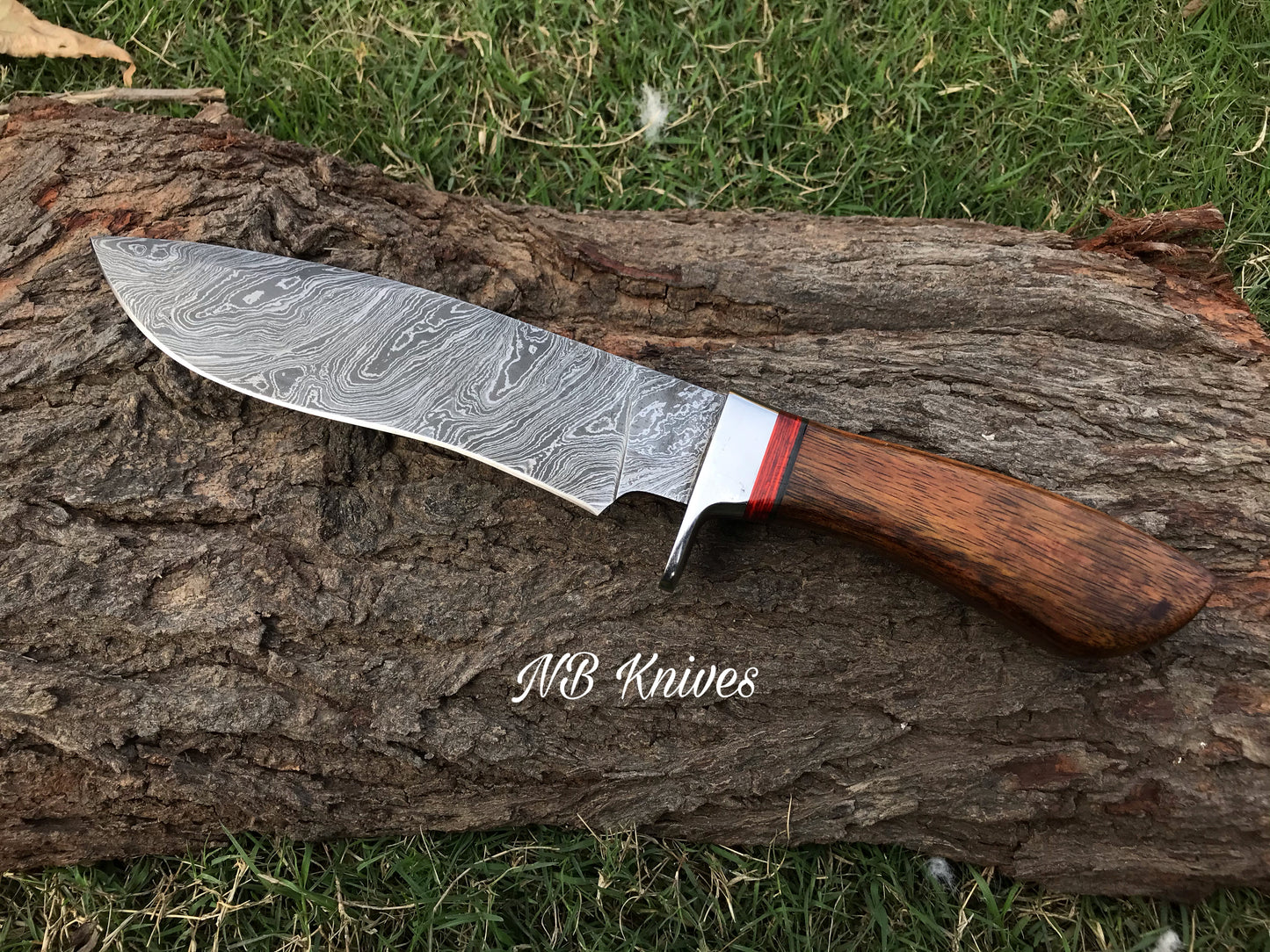 |NB KNIVES| CUSTOM HANDMADE DAMASCUS STEEL HUNTING KNIFE WITH LEATHER SHEATH