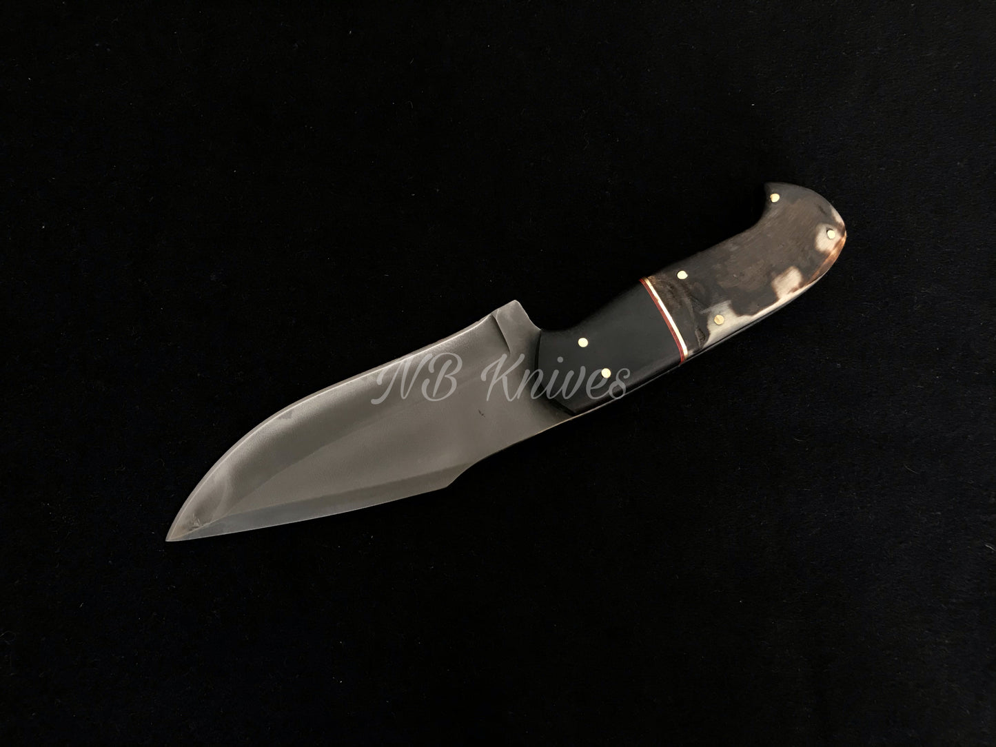1095 High Carbon Steel Skinner Knife with Black Horn Handle