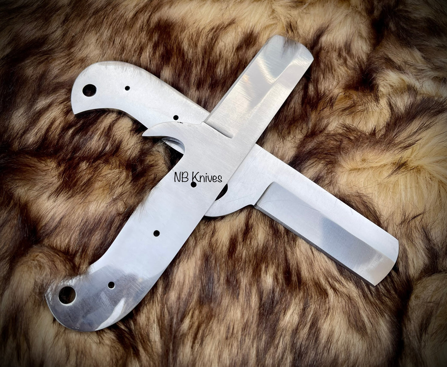 |NB KNIVES| CUSTOM HANDMADE LOT OF 2 D2 STEEL BULL CUTTER BLANK BLADES WITH LEATHER SHEATHS