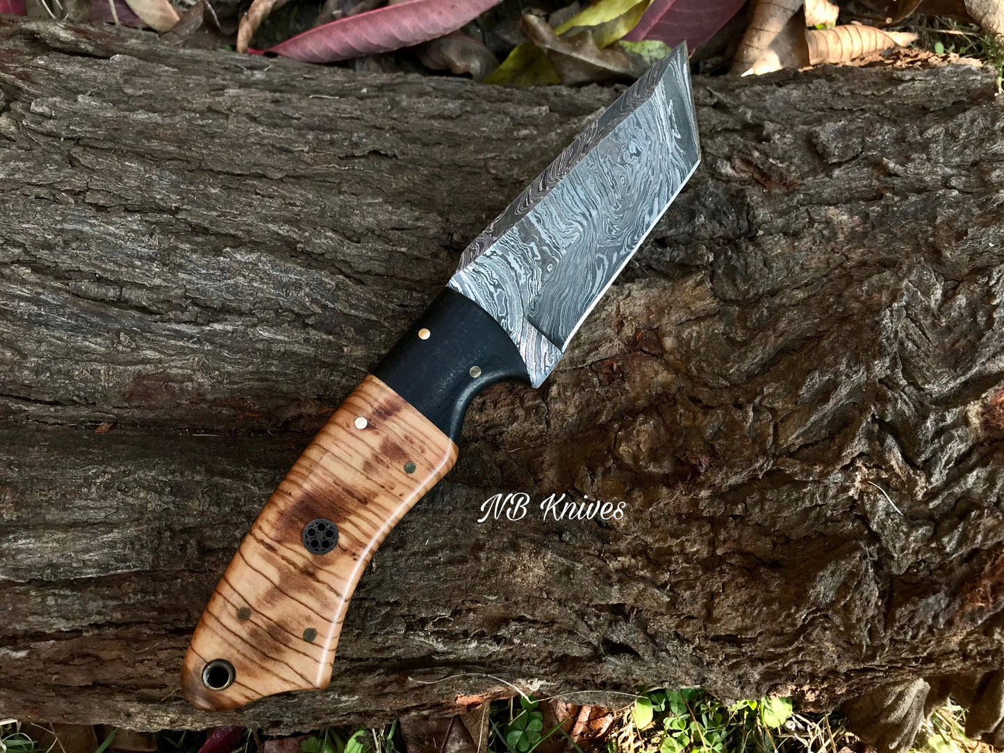|NB KNIVES| CUSTOM HANDMADE DAMSCUS TANTO BLADE KNIFE Handle: wood with Micarta