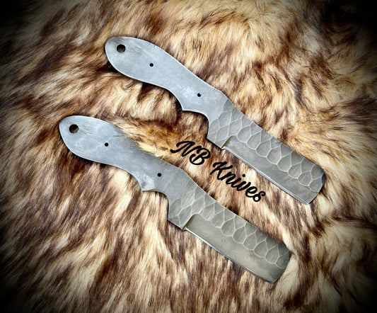Custom Handmade Set of 2 High Carbon Steel Blank Blades with Leather Sheaths