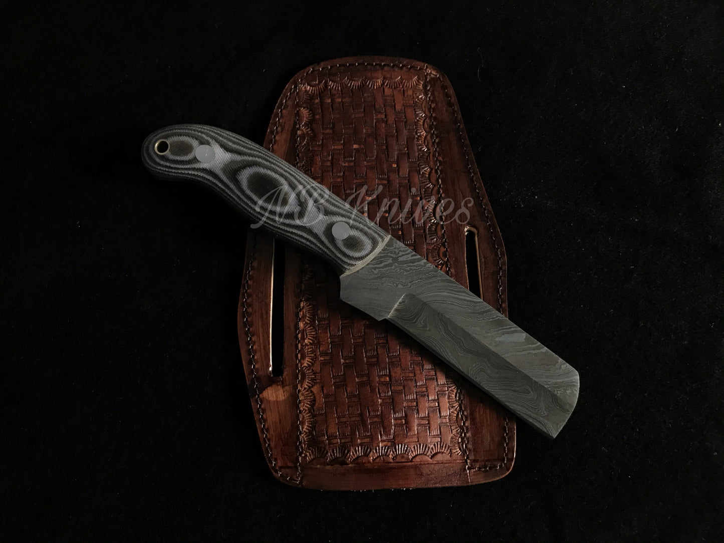 |NB KNIVES| CUSTOM HANDMADE DAMASCUS COWBOY BULL CUTTER KNIFE WITH LEATHER SHEATH