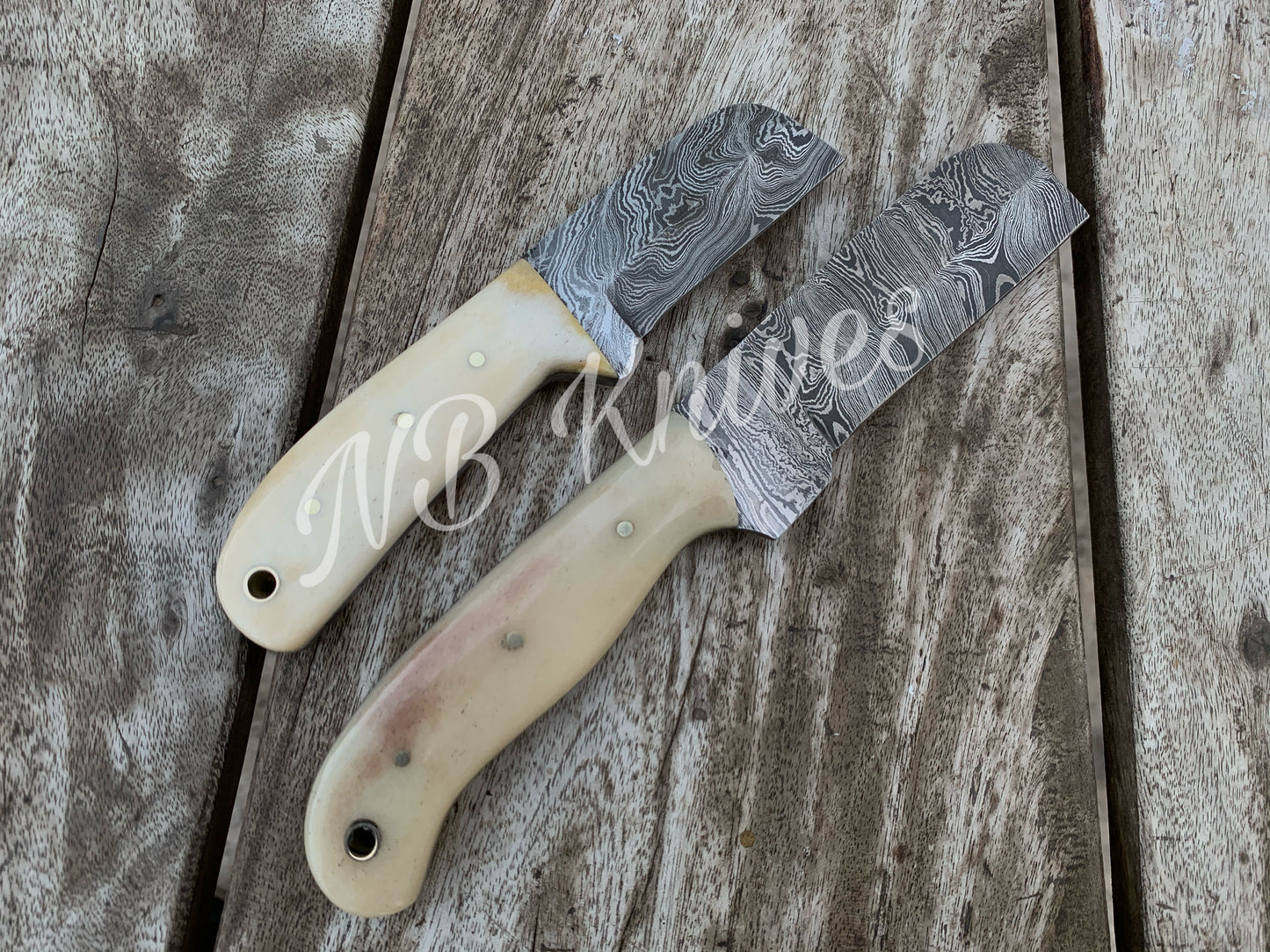 |NB KNIVES| CUSTOM HANDMADE LOT OF 2 COW BOY BULL CUTTER KNIVES WITH LEATHER SHEATH