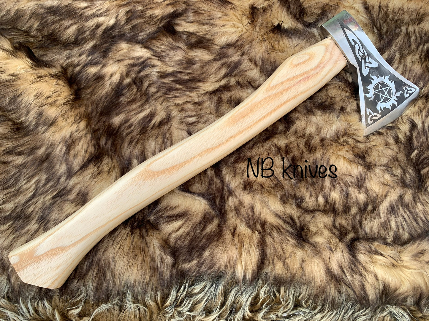 |NB KNIVES| Custom Gift Forged Carbon Steel Viking Axe with Rose Wood Shaft, Viking Bearded Camping Axe, Best Birthday&Anniversary Gift For Him,