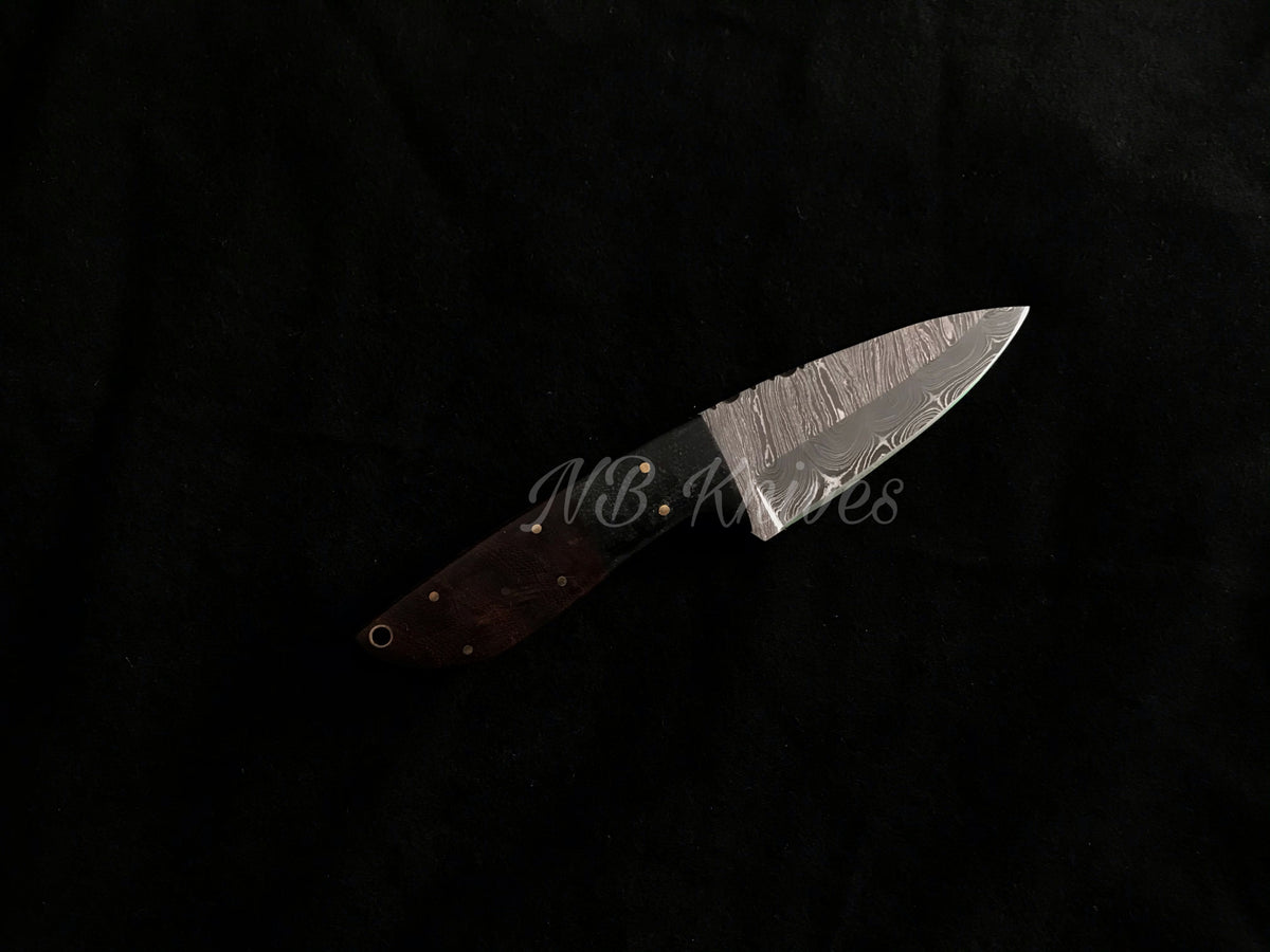 Twisted Damascus Skinner Knife with Rosewood & Hardwood Bolster