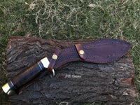 |NB KNIVES| HAND MADE DAMASCUS KUKRI BOWIE KNIFE - STACKED LEATHER - BRASS GUARD - NB CUTLERY LTD