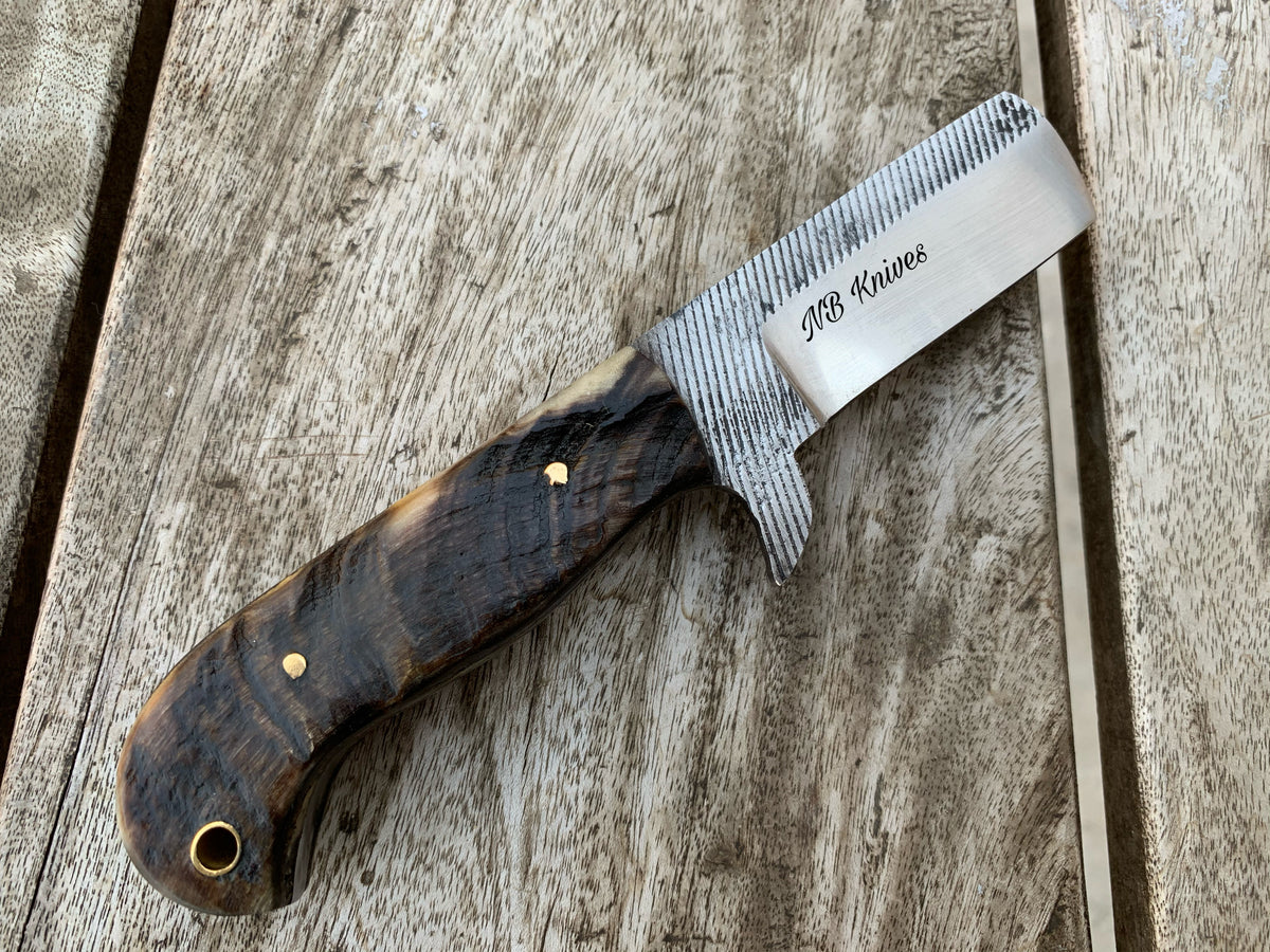 |NB KNIVES| CUSTOM HANDMADE COWBOY BULL CUTTER KNIFE WITH LEATHER SHEATH