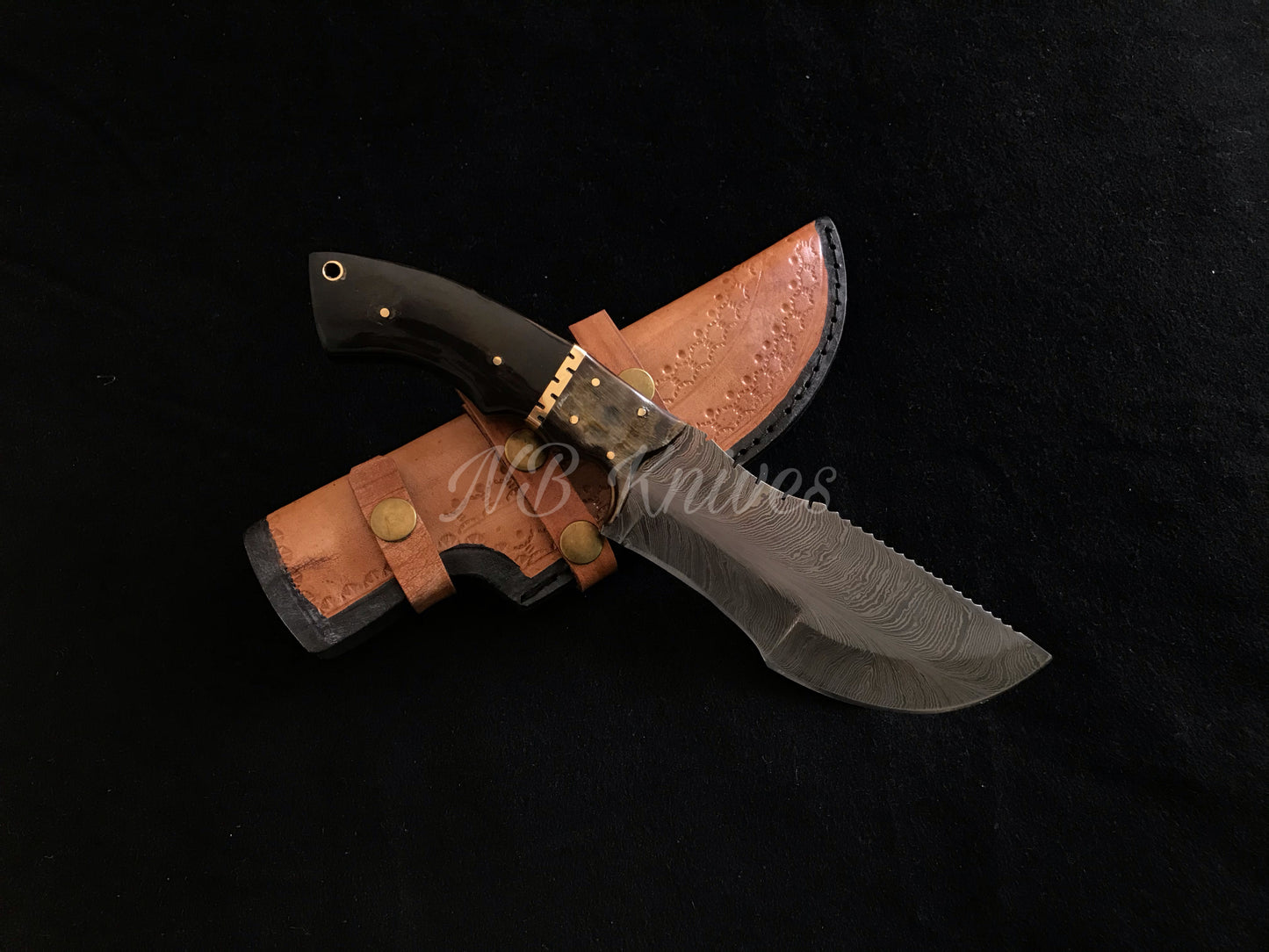 |NB KNIVES| CUSTOM HANDMADE DAMASCUS TRACKER KNIFE WITH LEATHER SHEATH
