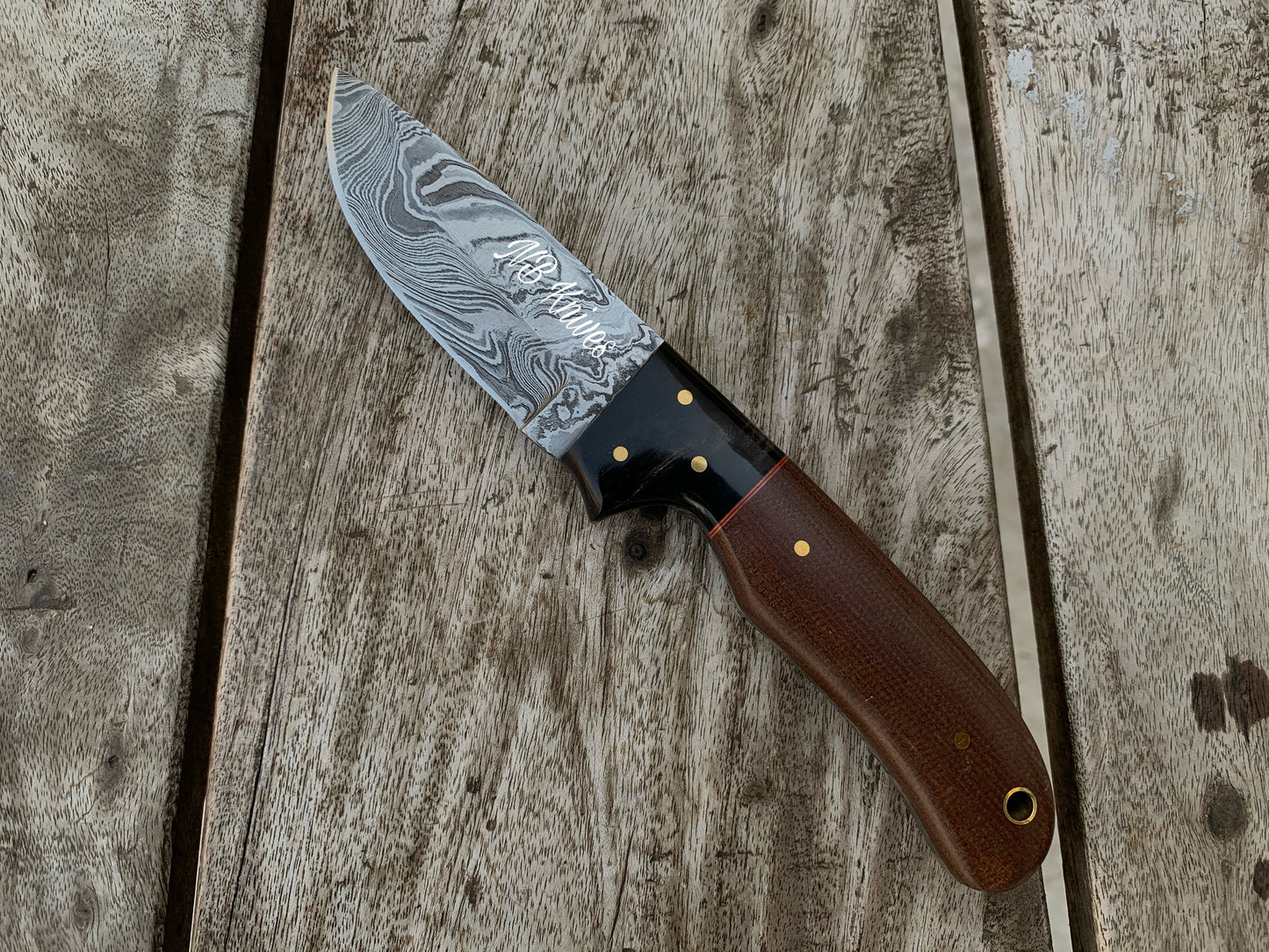 |NB KNIVES| CUSTOM HANDMADE DAMASCUS SKINNER KNIFE HANDLE HARD WOOD BOLSTER BUFFALO HORN