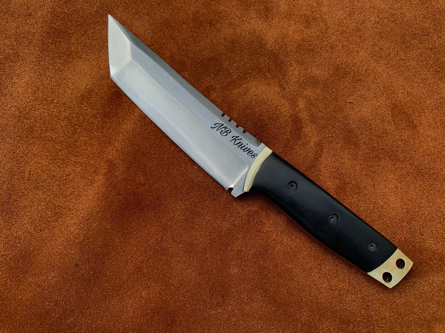 |NB KNIVES| CUSTOM HANDMADE D2 STEEL TANTO BLADE KNIFE HANDLE MICARTA WITH LEATHER SHEATH