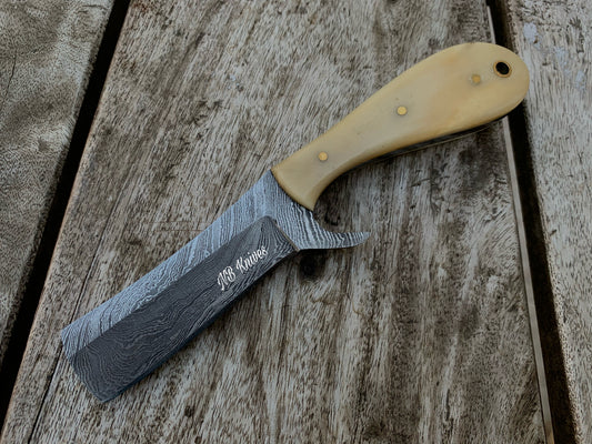 |NB KNIVES| CUSTOM HANDMADE DAMASCUS COWBOY BULL CUTTER KNIFE WITH LEATHER SHEATH