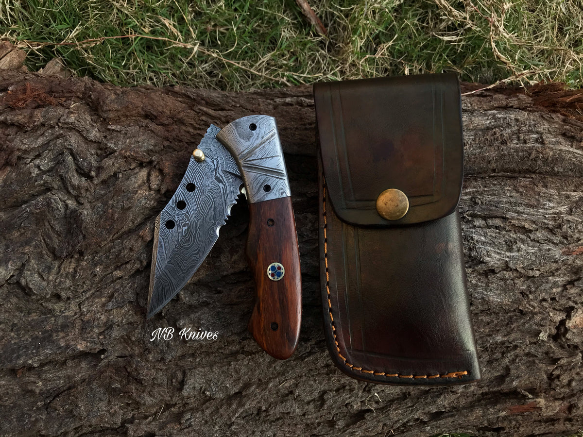 |NB KNIVES| CUSTOM HANDMADE DAMASCUS FOLDING KNIFE WITH POCKET CLIP