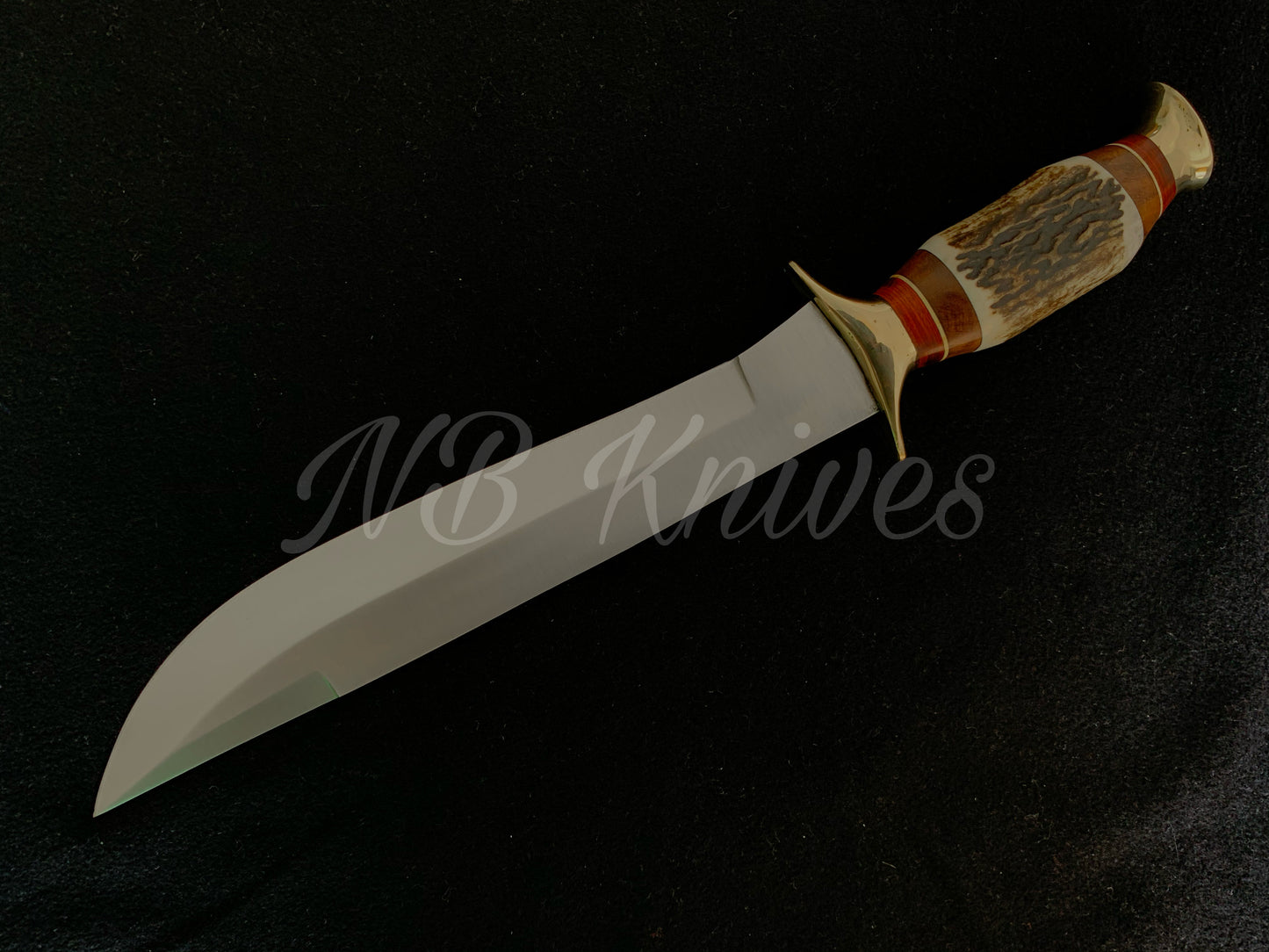 |NB KNIVES| CUSTOM HANDMADE D2 STEEL STAG HORN HUNTING KNIFE WITH LEATHER SHEATH