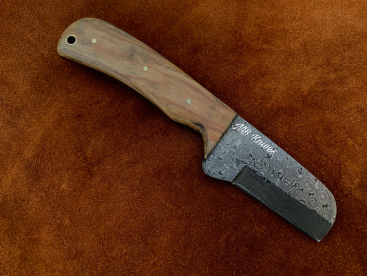 Handmade Cowboy Bull Cutter Knife with Olive Wood Handle & Leather Sheath