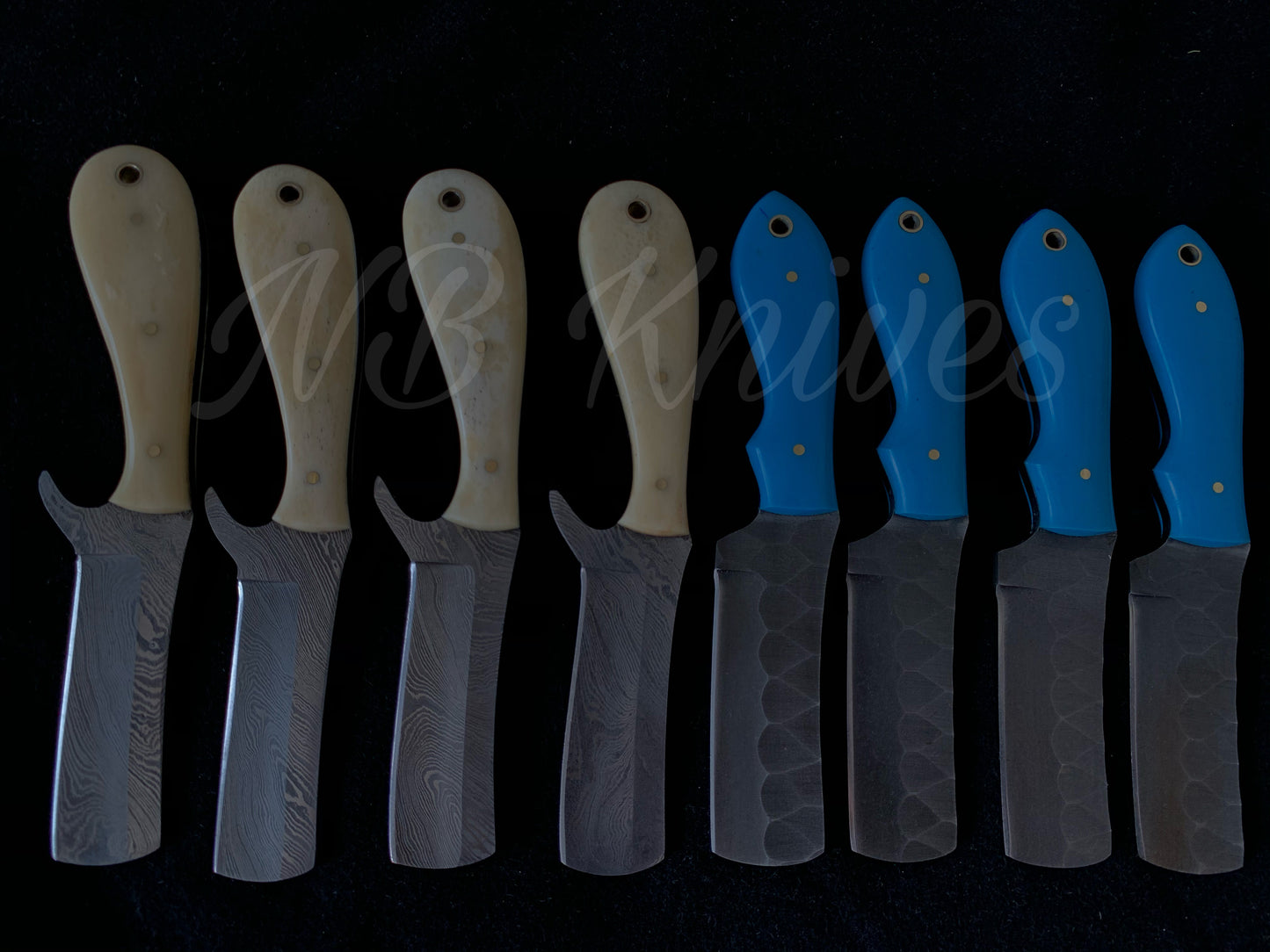 |NB KNIVES| CUSTOM HANDMADE LOT OF 8 COW BOY BULL CUTTER KNIVES WITH LEATHER SHEATH