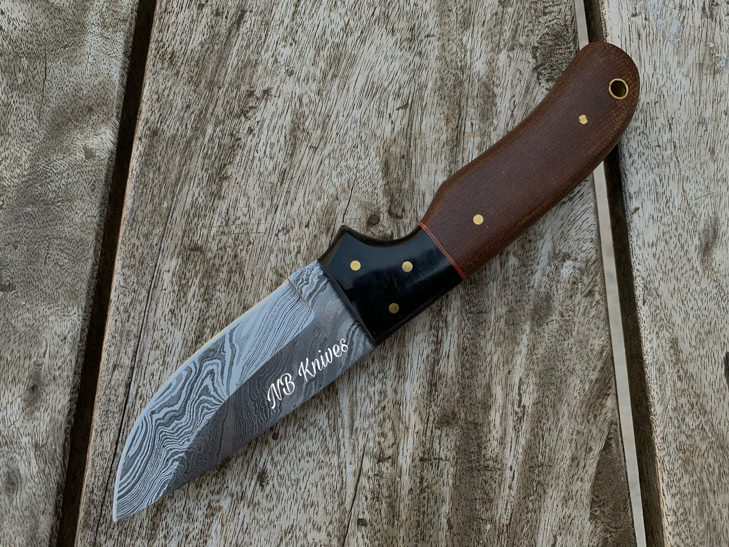 |NB KNIVES| CUSTOM HANDMADE DAMASCUS SKINNER KNIFE HANDLE HARD WOOD BOLSTER BUFFALO HORN