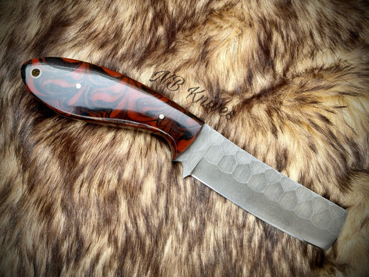 Hand-Forged 1095 Steel Cowboy Knife with Sculpted Blade, Resin Handle and Leather Sheath