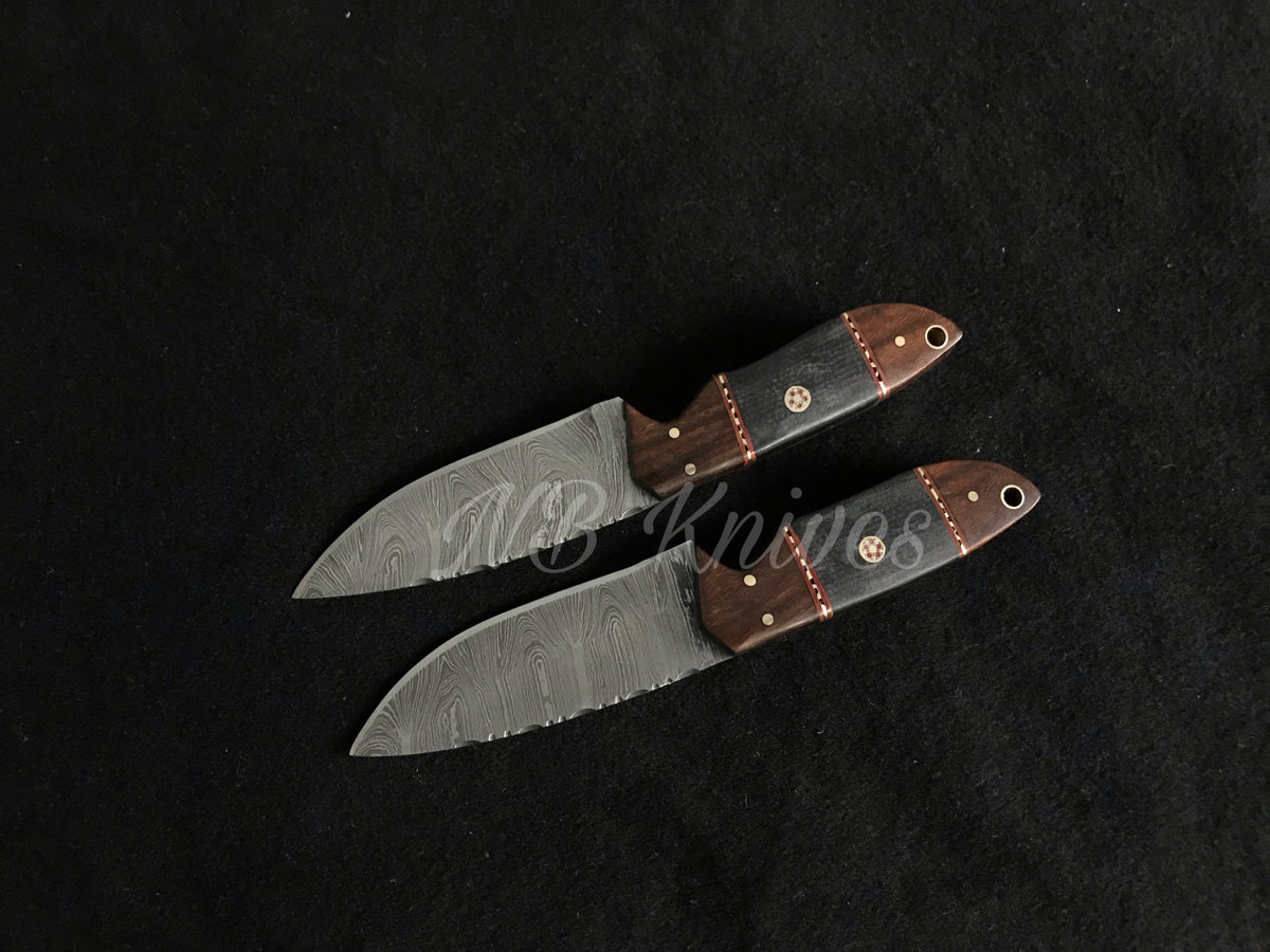 Handmade Damascus Hunting Knife Set with Rosewood & Micarta Handles
