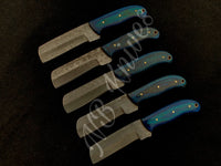 |NB KNIVES| CUSTOM HANDMADE LOT OF 5 COW BOY BULL CUTTER KNIVES WITH LEATHER SHEATH