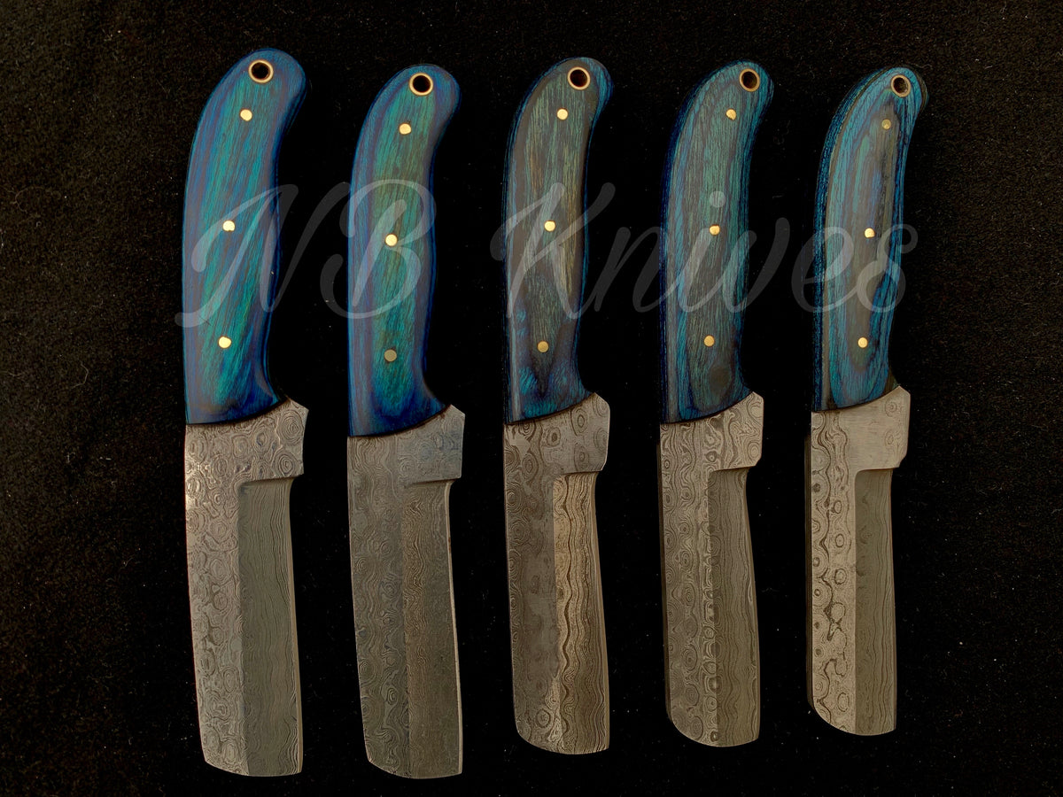 |NB KNIVES| CUSTOM HANDMADE LOT OF 5 COW BOY BULL CUTTER KNIVES WITH LEATHER SHEATH